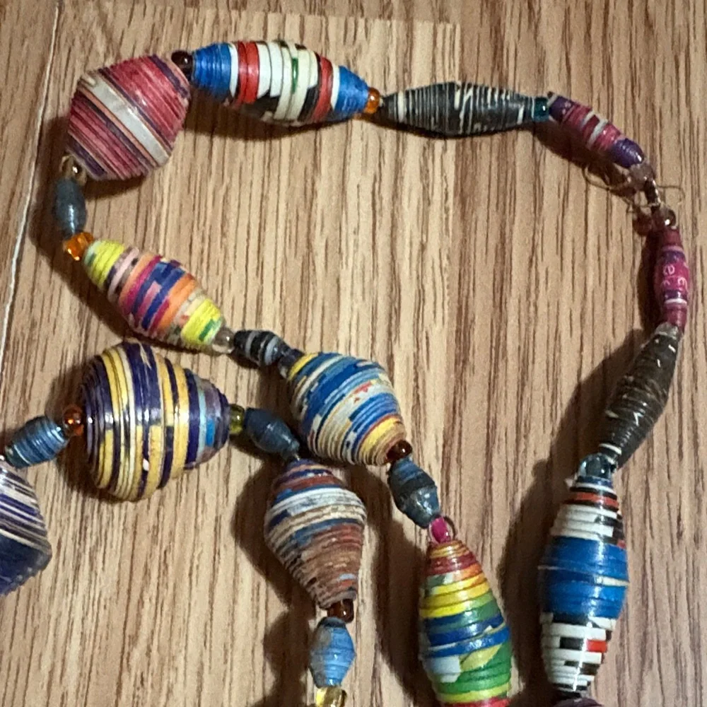 VINTAGE UGANDA HANDMADE RECYCLED PAPER BEADED MULTICOLOR 36